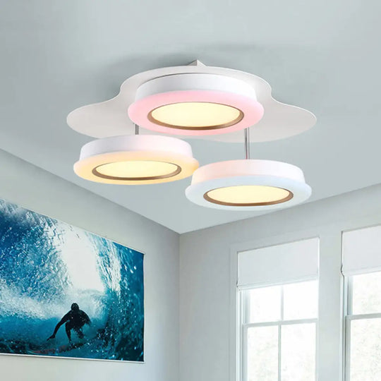 Bean Kids Room Ceiling Lamp - Macaron Style Led Flush Mount Light Fixture (Warm/White Light) White