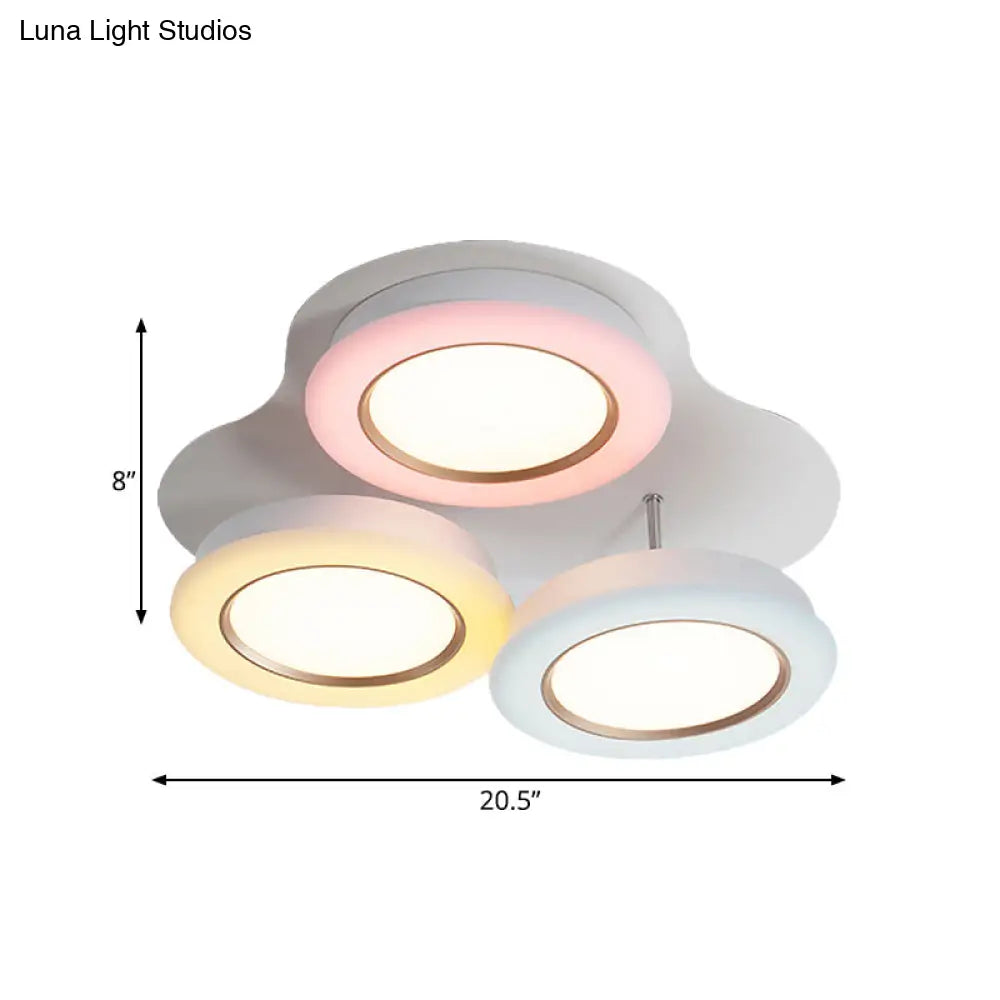 Bean Kids Room Ceiling Lamp - Macaron Style Led Flush Mount Light Fixture (Warm/White Light)