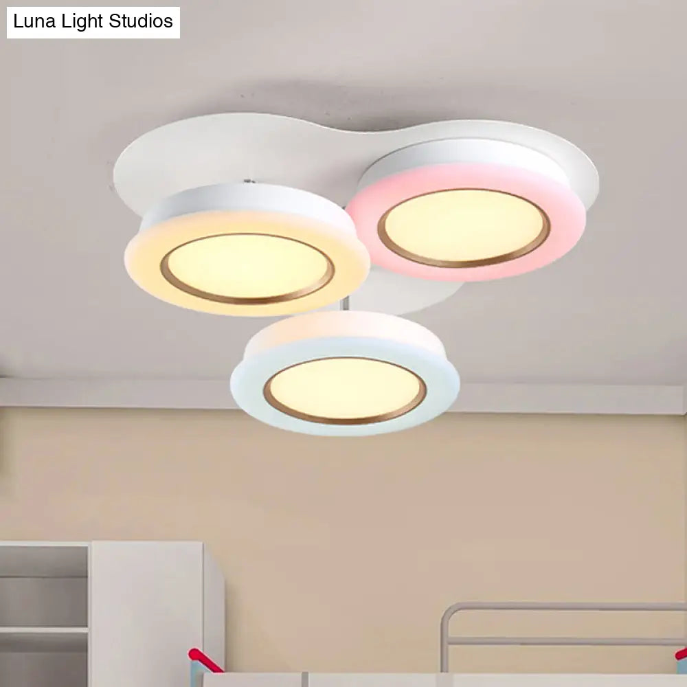 Bean Kids Room Ceiling Lamp - Macaron Style Led Flush Mount Light Fixture (Warm/White Light)