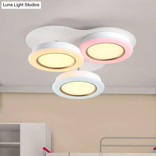 Bean Kids Room Ceiling Lamp - Macaron Style Led Flush Mount Light Fixture (Warm/White Light)