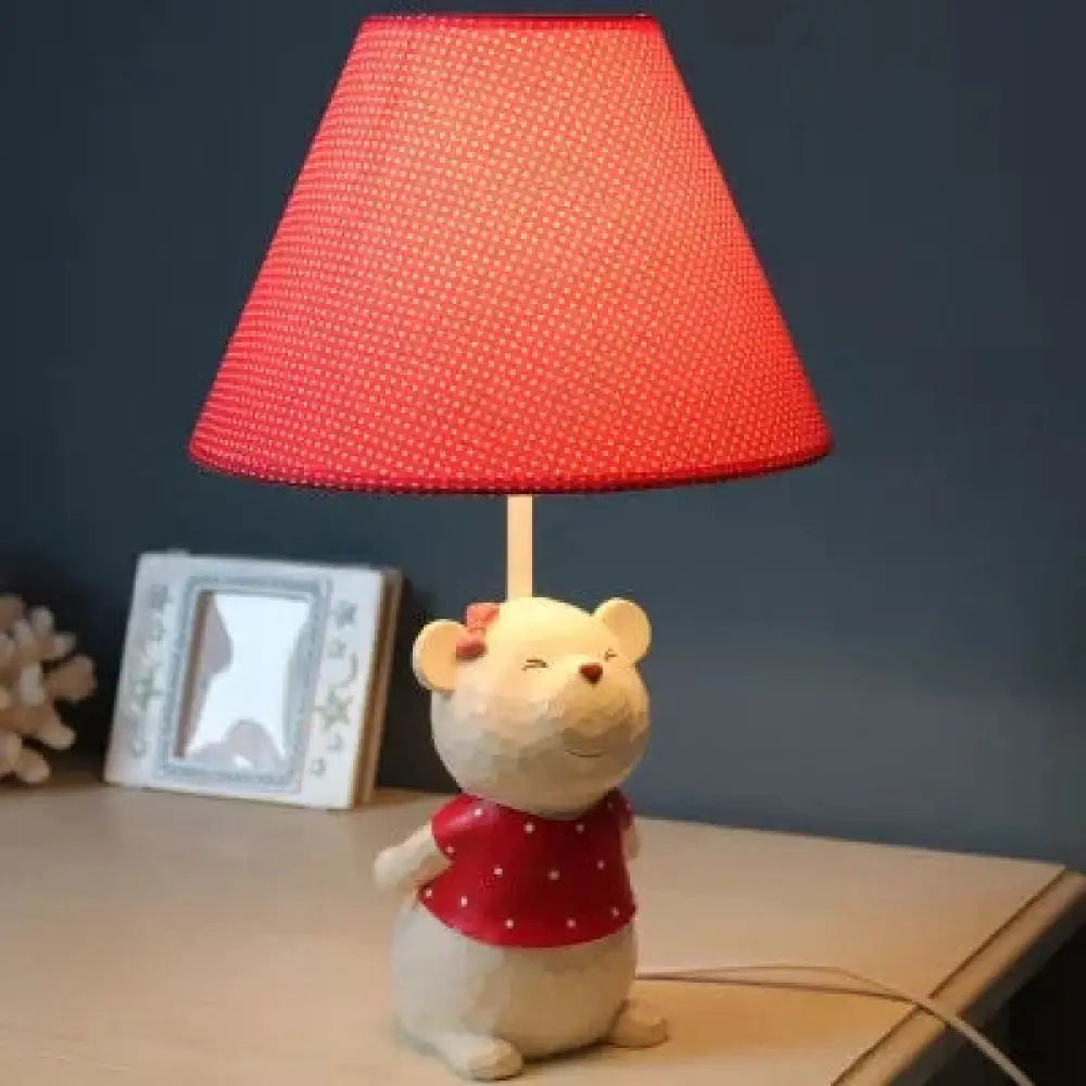 Bear Cartoon Fabric Desk Lamp Adjustable Bedside Reading Light Red / D