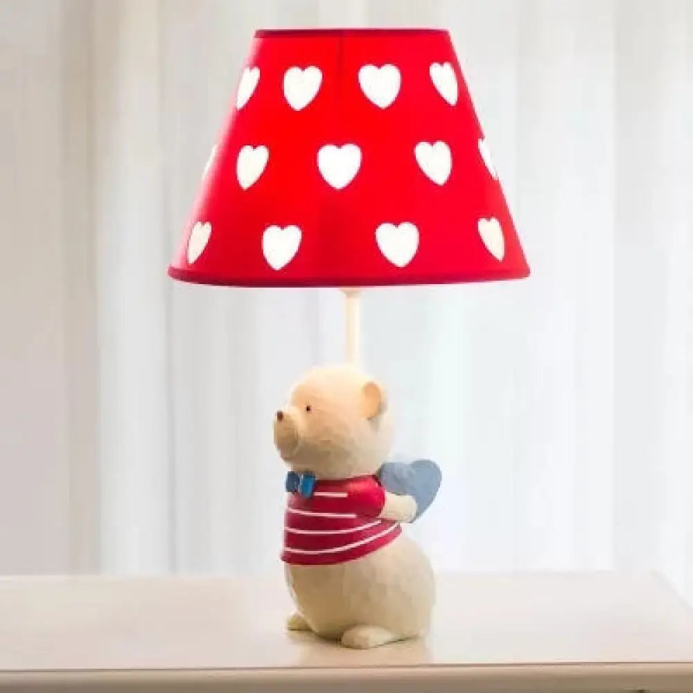 Bear Cartoon Fabric Desk Lamp Adjustable Bedside Reading Light Red / E