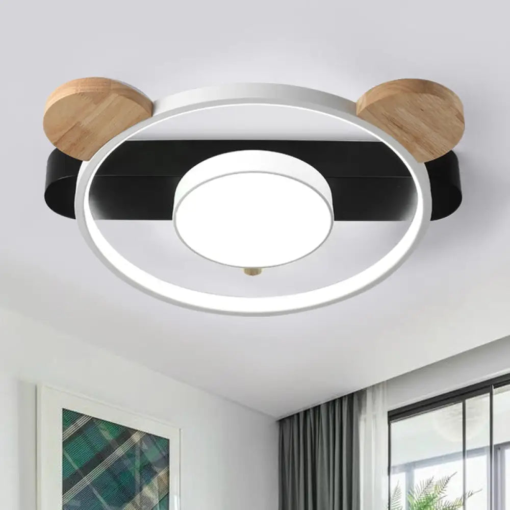 Bear Design Acrylic Led Ceiling Flush Light - Cartoon White/Green Wood Finish White