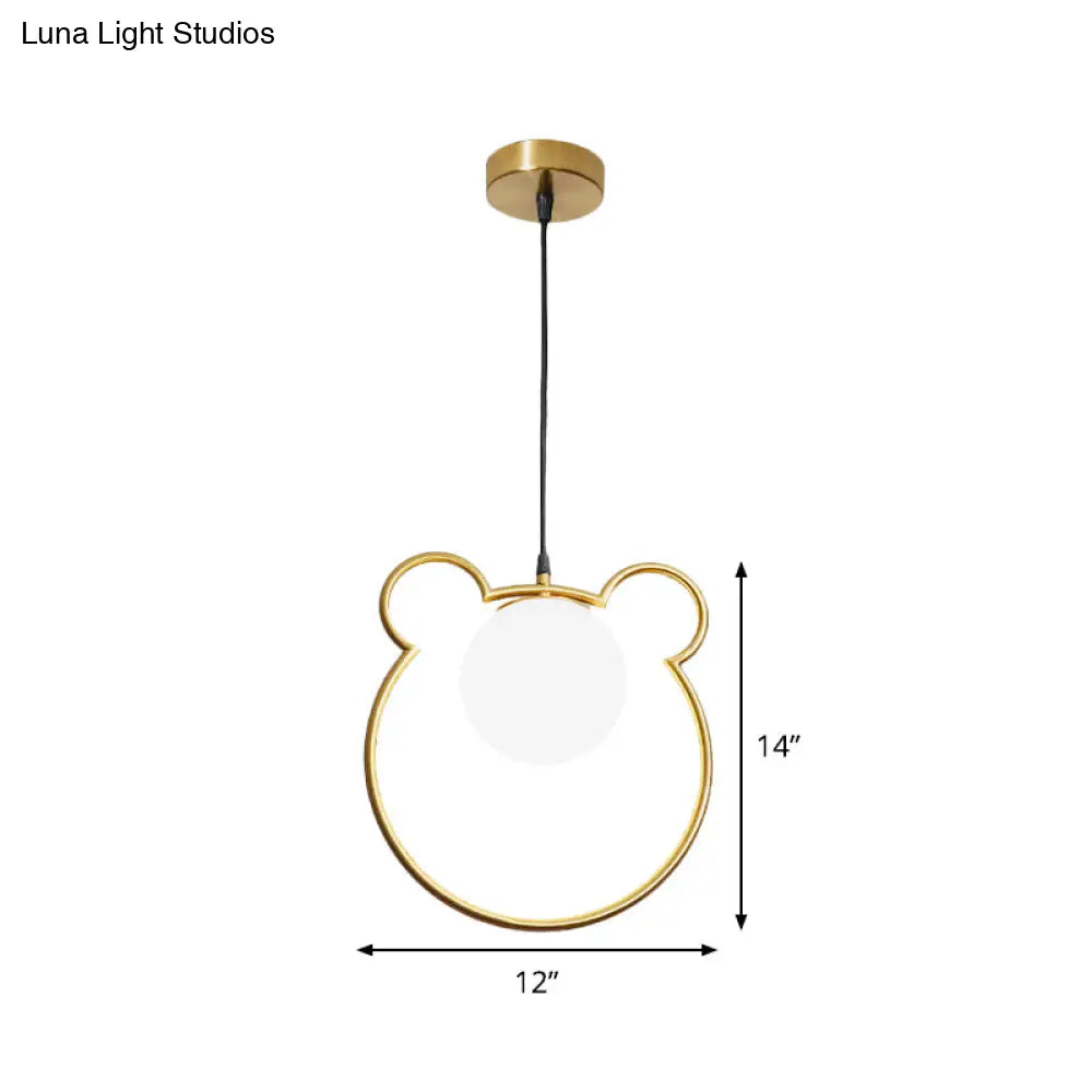 Bear/Loving Heart Frame Pendulum Light In Modern Metallic Brass - Single Head Parlor Hanging Lamp