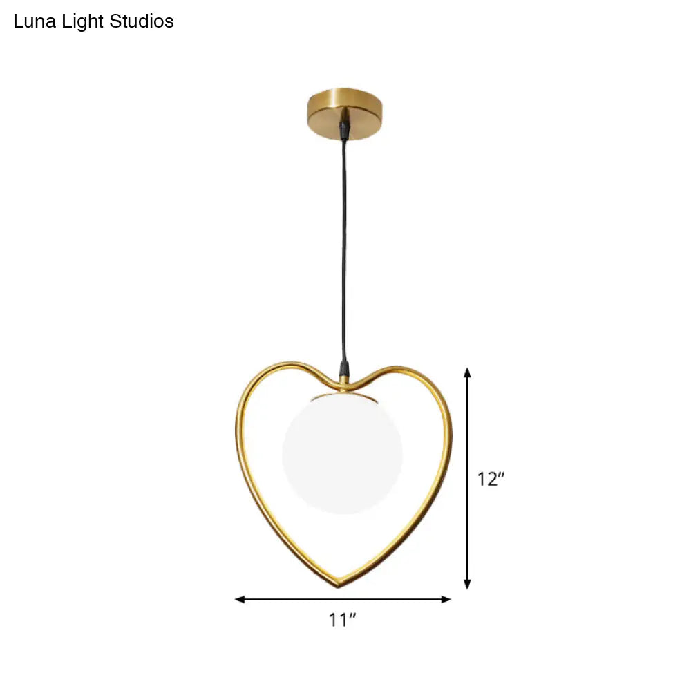 Bear/Loving Heart Frame Pendulum Light In Modern Metallic Brass - Single Head Parlor Hanging Lamp