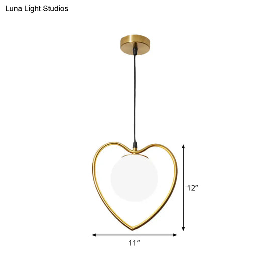 Bear/Loving Heart Frame Pendulum Light In Modern Metallic Brass - Single Head Parlor Hanging Lamp