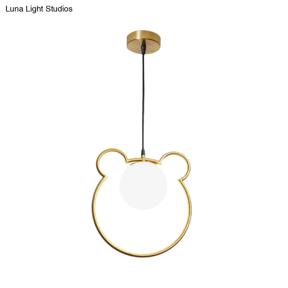 Bear/Loving Heart Frame Pendulum Light In Modern Metallic Brass - Single Head Parlor Hanging Lamp