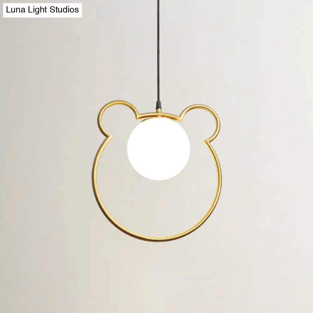 Bear/Loving Heart Frame Pendulum Light In Modern Metallic Brass - Single Head Parlor Hanging Lamp