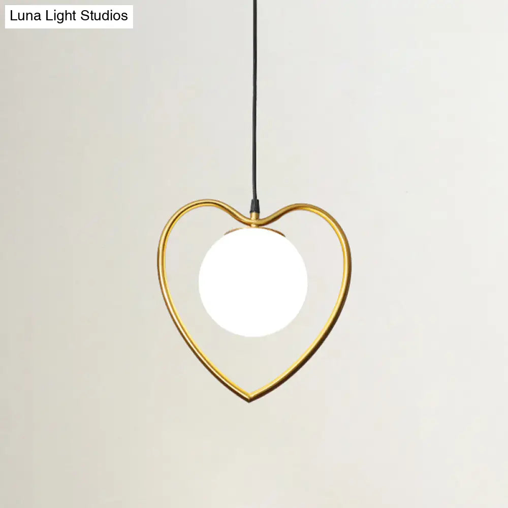 Bear/Loving Heart Frame Pendulum Light In Modern Metallic Brass - Single Head Parlor Hanging Lamp