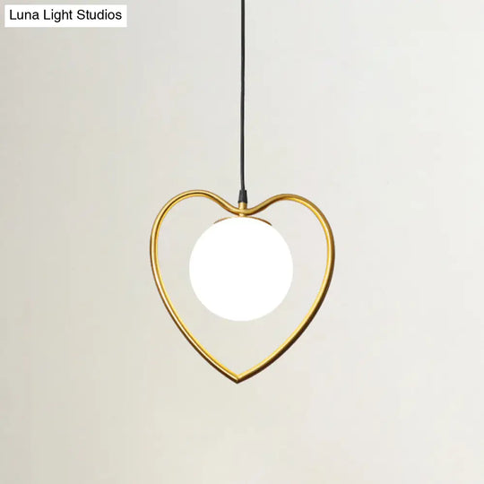 Bear/Loving Heart Frame Pendulum Light In Modern Metallic Brass - Single Head Parlor Hanging Lamp