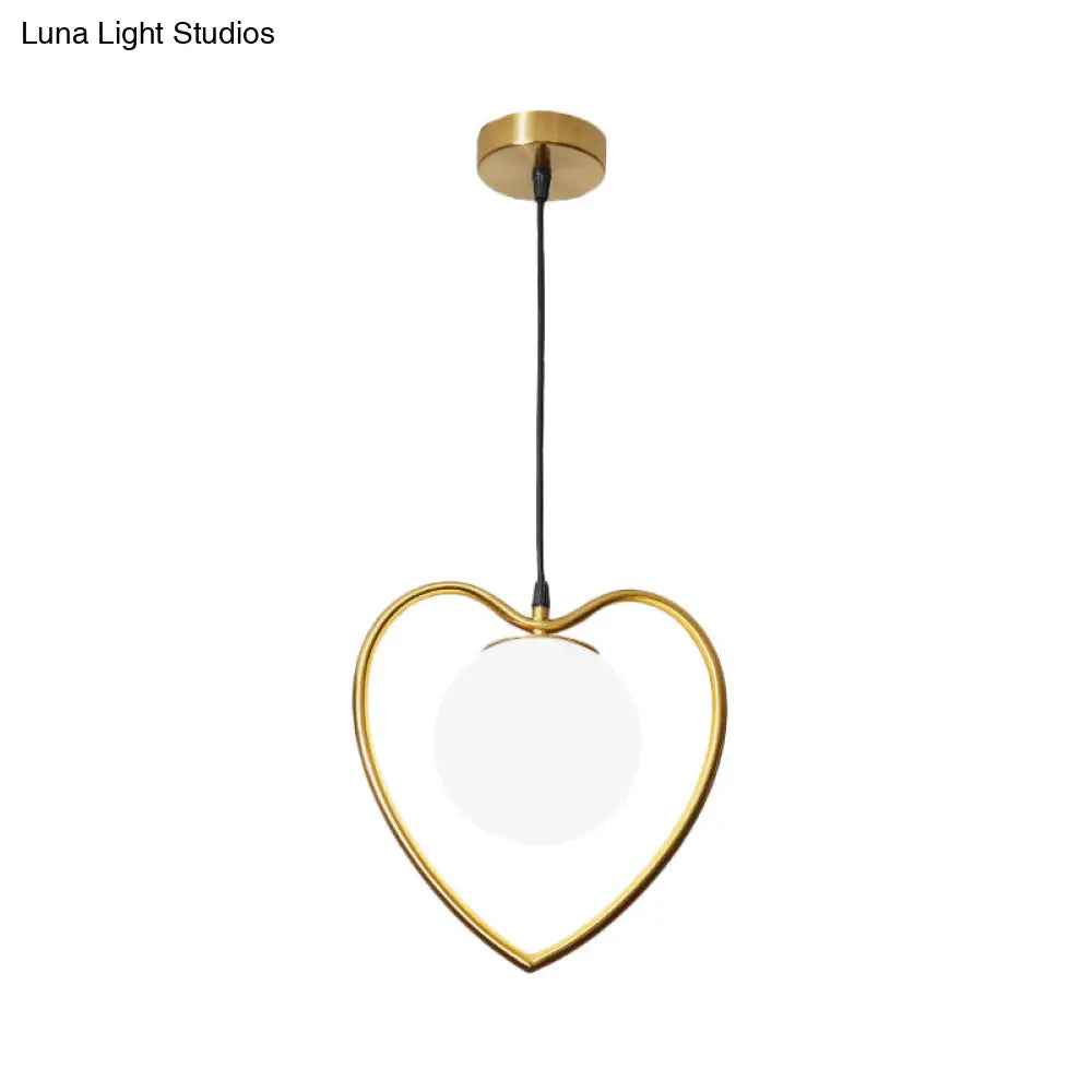 Bear/Loving Heart Frame Pendulum Light In Modern Metallic Brass - Single Head Parlor Hanging Lamp