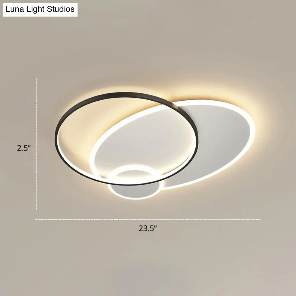 Bedroom Brilliance In A Stack: Minimalistic Led Metal Flush Mount Ceiling Ligh Black-White / 23.5