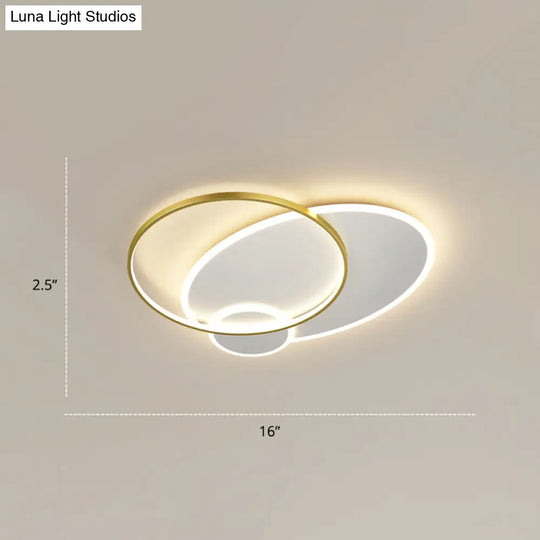 Bedroom Brilliance In A Stack: Minimalistic Led Metal Flush Mount Ceiling Ligh White-Gold / 16 Round