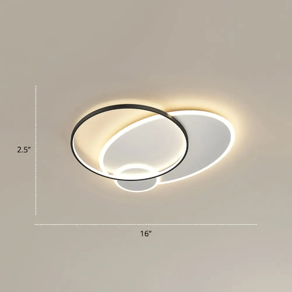 Bedroom Brilliance In A Stack: Minimalistic Led Metal Flush Mount Ceiling Ligh Black-White / 16’