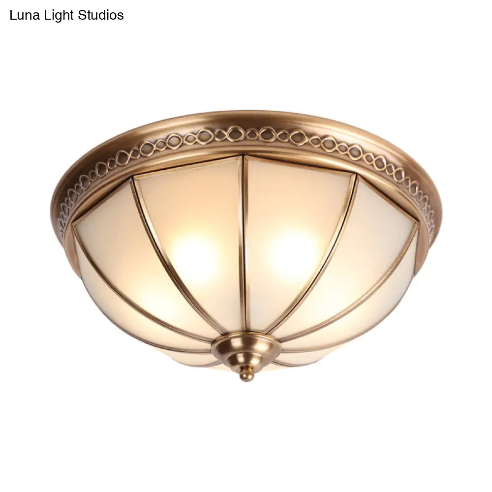 Bedroom Ceiling Flush Mount Light - Colonial Dome Ivory Glass Fixture With Brass Accents