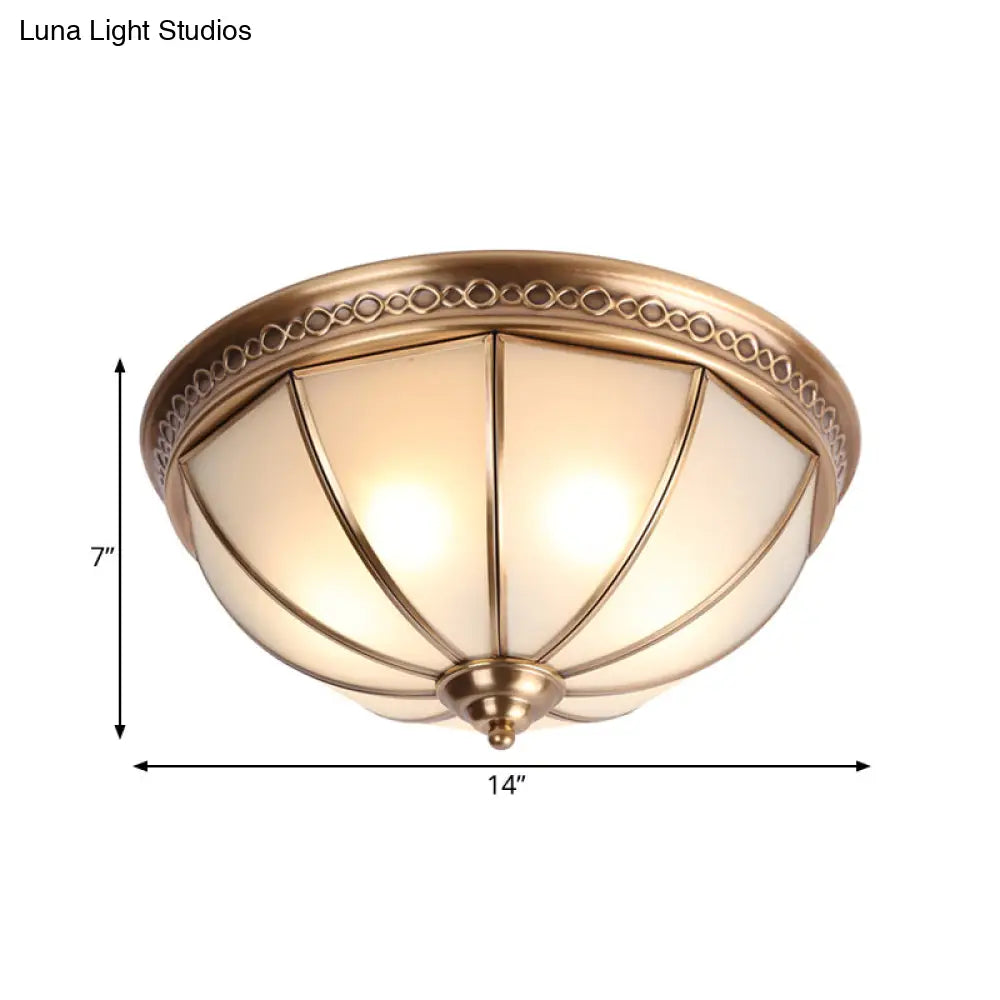 Bedroom Ceiling Flush Mount Light - Colonial Dome Ivory Glass Fixture With Brass Accents