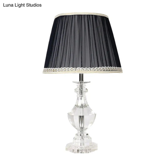 Bedroom Crystal Nightstand Lamp With Conical Fabric Shade