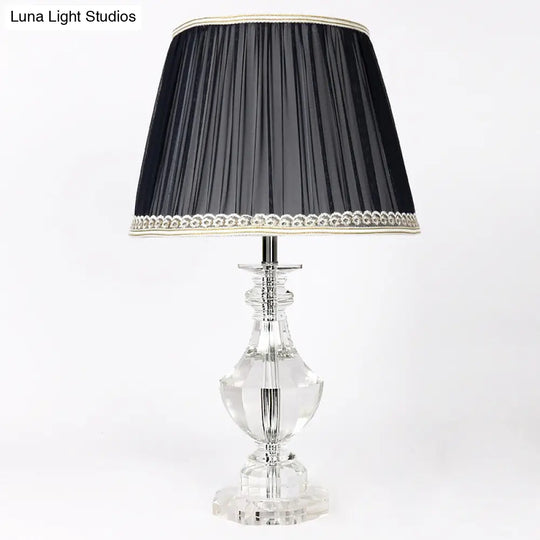 Bedroom Crystal Nightstand Lamp With Conical Fabric Shade