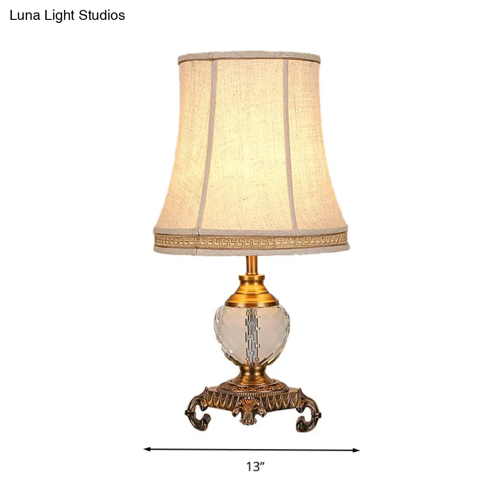 Bedroom Crystal Nightstand Light: Tapered Beige Table Lamp With Braided Trim