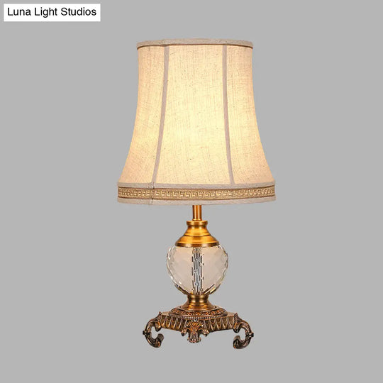 Bedroom Crystal Nightstand Light: Tapered Beige Table Lamp With Braided Trim