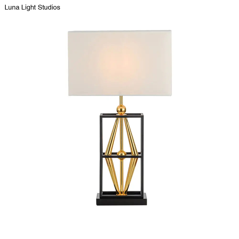 Bedroom Metal Table Lamp With Postmodern Design White Night Lighting And Rectangle Fabric Shade