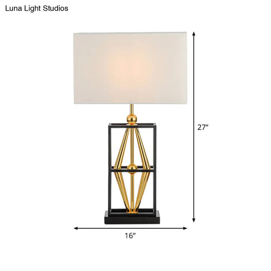 Bedroom Metal Table Lamp With Postmodern Design White Night Lighting And Rectangle Fabric Shade