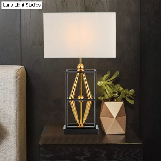 Bedroom Metal Table Lamp With Postmodern Design White Night Lighting And Rectangle Fabric Shade