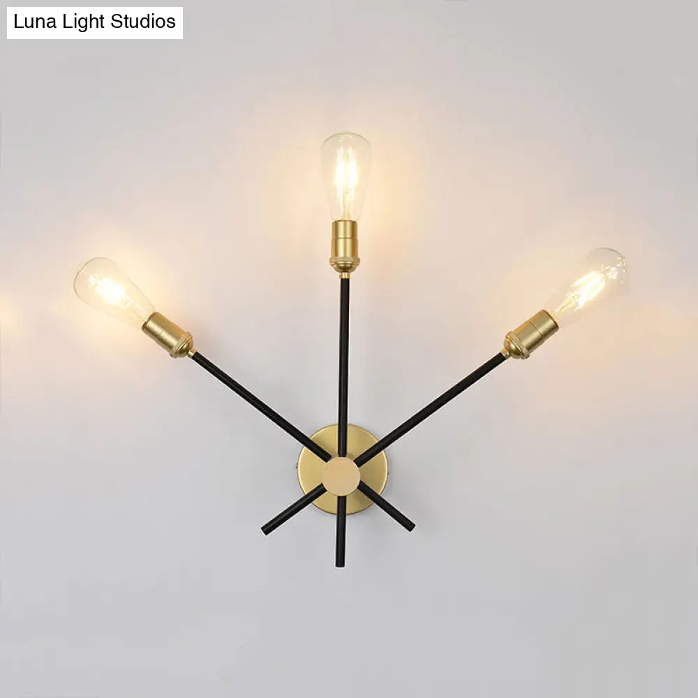 Bedroom Wall Lamp: Black-Gold Wrought Iron Sconce Light With Exposed Bulbs