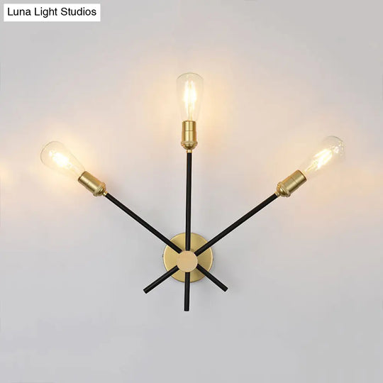 Bedroom Wall Lamp: Black-Gold Wrought Iron Sconce Light With Exposed Bulbs