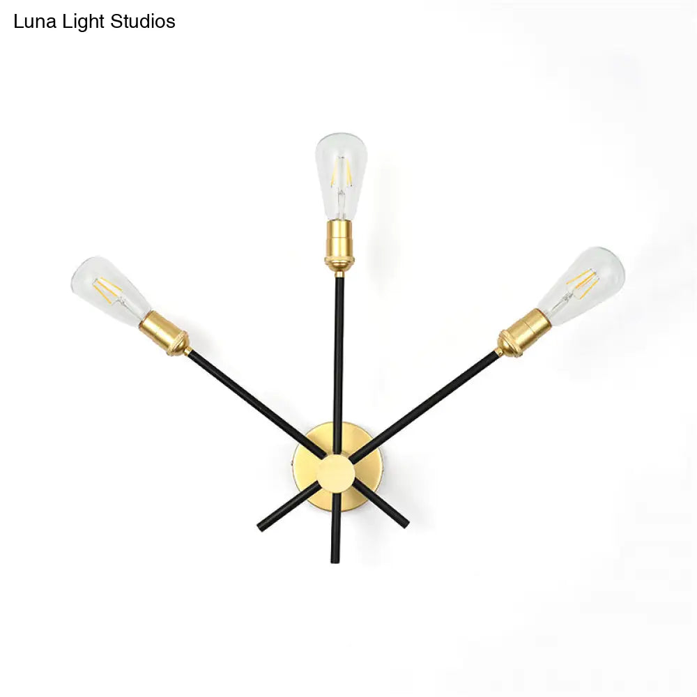 Bedroom Wall Lamp: Black-Gold Wrought Iron Sconce Light With Exposed Bulbs