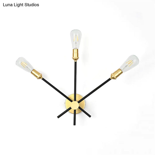 Bedroom Wall Lamp: Black-Gold Wrought Iron Sconce Light With Exposed Bulbs