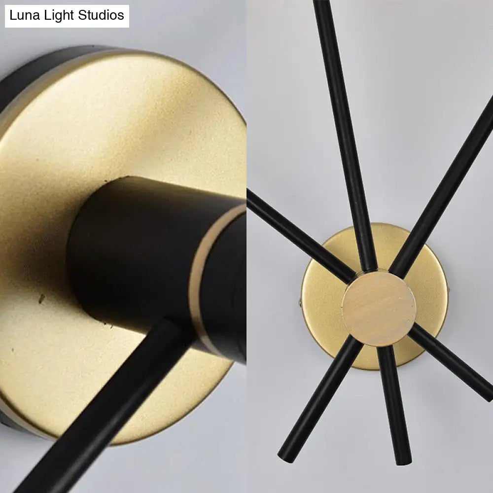 Bedroom Wall Lamp: Black-Gold Wrought Iron Sconce Light With Exposed Bulbs