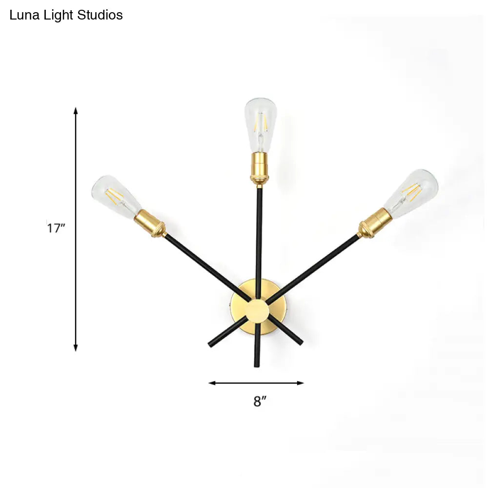 Bedroom Wall Lamp: Black-Gold Wrought Iron Sconce Light With Exposed Bulbs