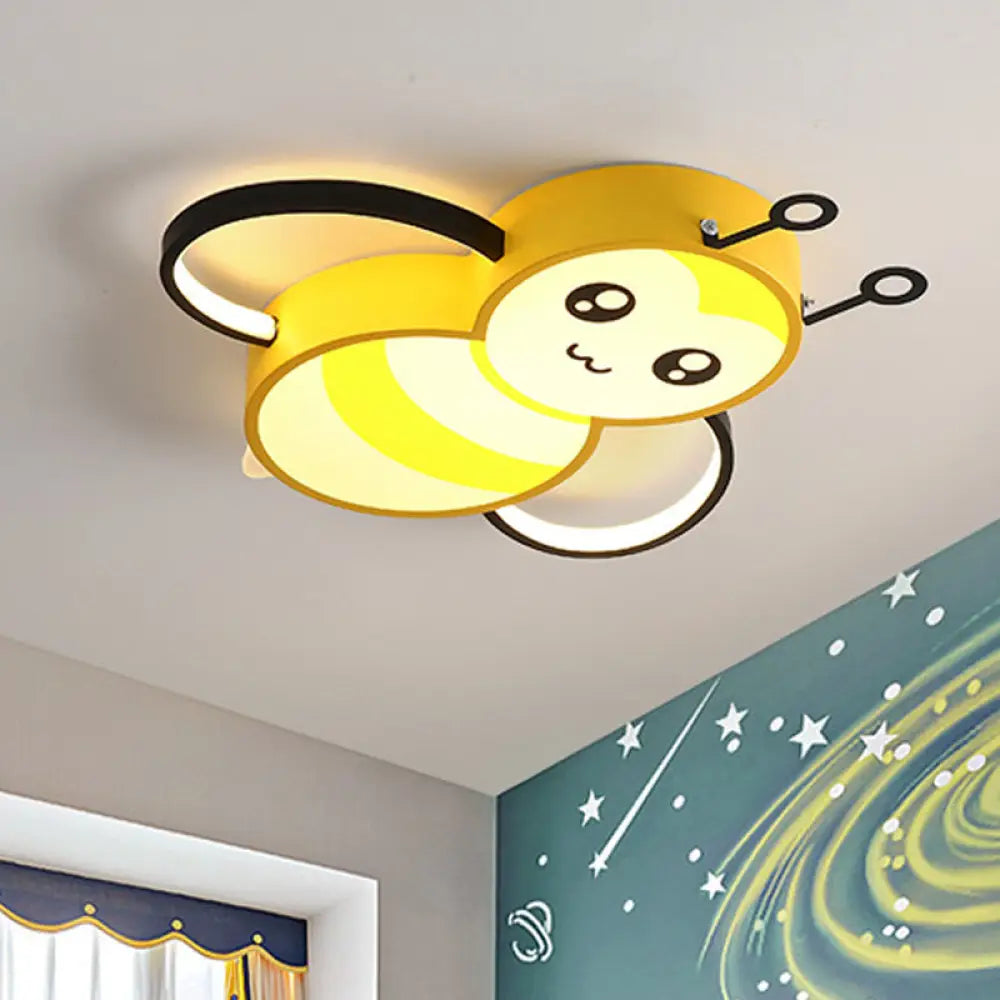 Bee Cartoon Acrylic Led Ceiling Light For Bedroom - Yellow/Pink Flushmount Yellow