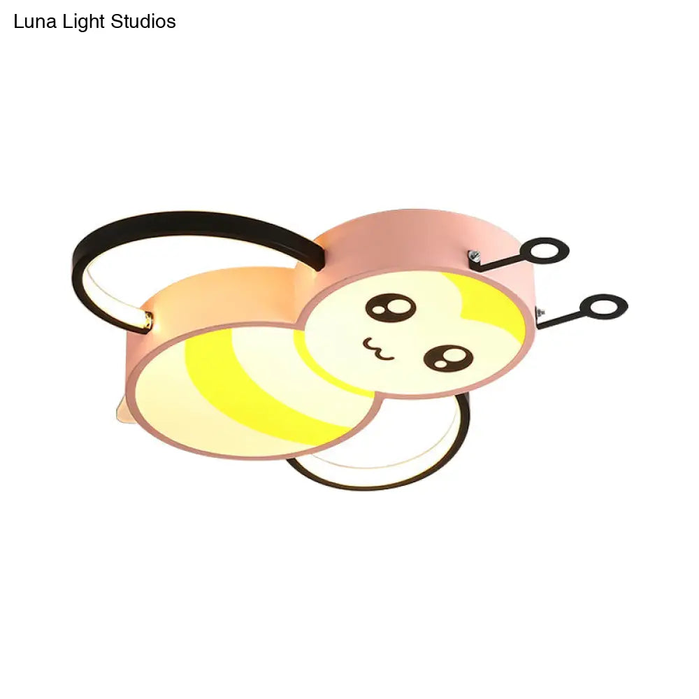 Bee Cartoon Acrylic Led Ceiling Light For Bedroom - Yellow/Pink Flushmount