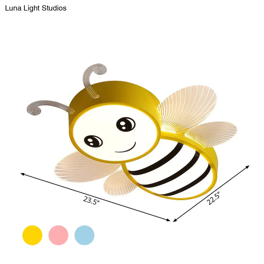 Bee Flush Mount Led Ceiling Lamp For Kids’ Bedroom - Pink/Yellow/Blue Plastic Fixture