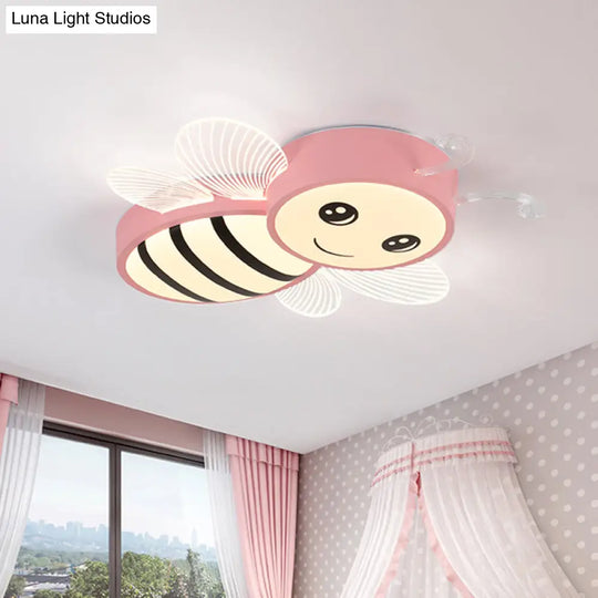 Bee Flush Mount Led Ceiling Lamp For Kids’ Bedroom - Pink/Yellow/Blue Plastic Fixture