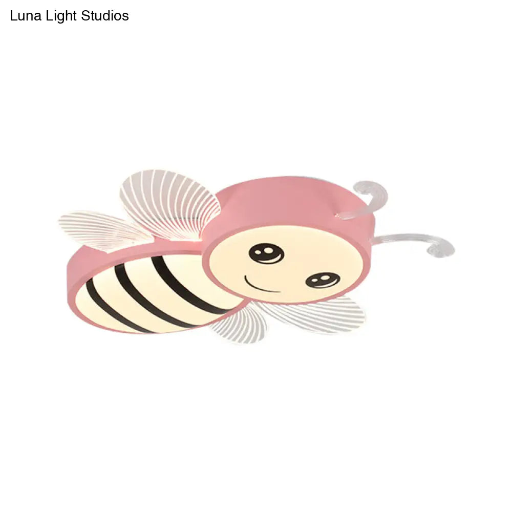 Bee Flush Mount Led Ceiling Lamp For Kids Bedroom - Pink/Yellow/Blue Plastic Fixture