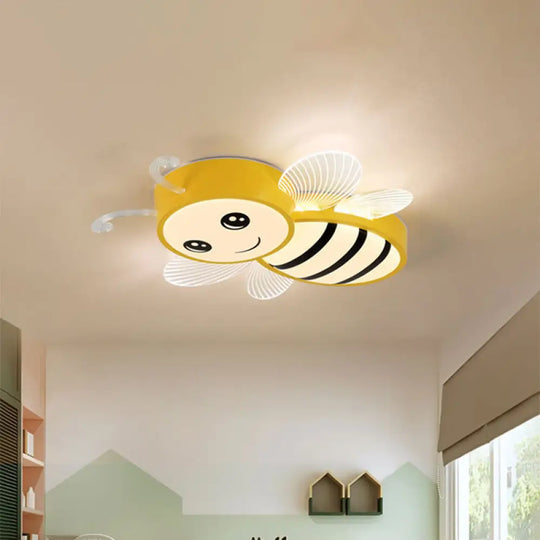 Bee Flush Mount Led Ceiling Lamp For Kids’ Bedroom - Pink/Yellow/Blue Plastic Fixture Yellow