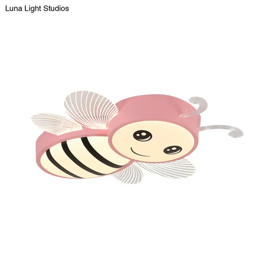 Bee Flush Mount Led Ceiling Lamp For Kids’ Bedroom - Pink/Yellow/Blue Plastic Fixture