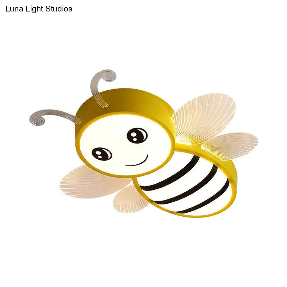 Bee Flush Mount Led Ceiling Lamp For Kids’ Bedroom - Pink/Yellow/Blue Plastic Fixture