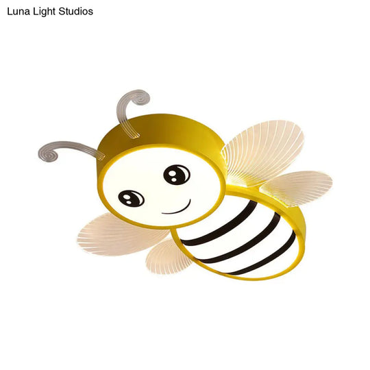 Bee Flush Mount Led Ceiling Lamp For Kids’ Bedroom - Pink/Yellow/Blue Plastic Fixture