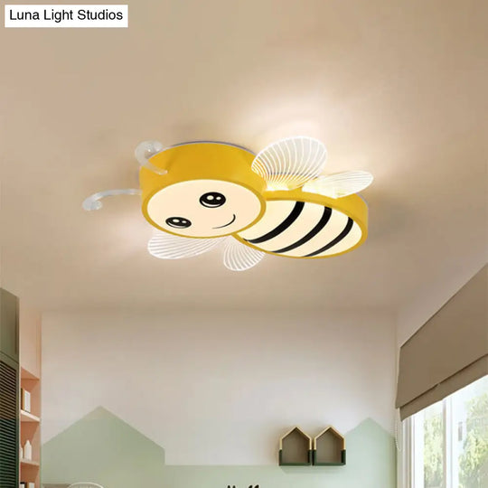 Bee Flush Mount Led Ceiling Lamp For Kids Bedroom - Pink/Yellow/Blue Plastic Fixture Yellow