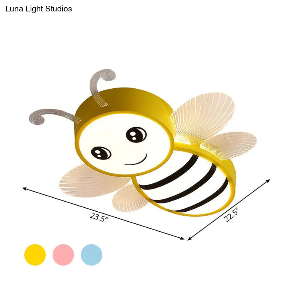 Bee Flush Mount Led Ceiling Lamp For Kids Bedroom - Pink/Yellow/Blue Plastic Fixture