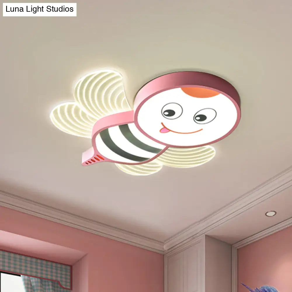 Bee Shape Led Flushmount Lighting - Fun Cartoon Design For Bedroom With White/Pink/Yellow Acrylic
