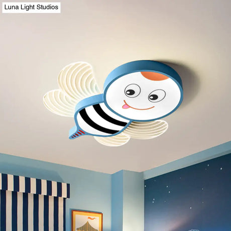 Bee Shape Led Flushmount Lighting - Fun Cartoon Design For Bedroom With White/Pink/Yellow Acrylic