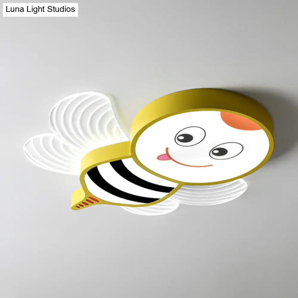 Bee Shape Led Flushmount Lighting - Fun Cartoon Design For Bedroom With White/Pink/Yellow Acrylic