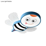 Bee Shape Led Flushmount Lighting - Fun Cartoon Design For Bedroom With White/Pink/Yellow Acrylic