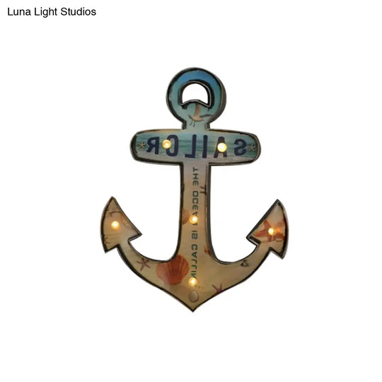 Beer/Car/Anchor Sign Battery Operated Led Flush Wall Sconce Night Light Modern Metallic Design In