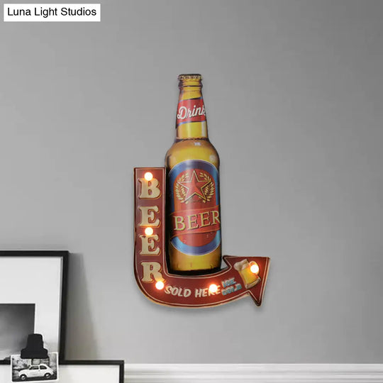 Beer/Car/Anchor Sign Battery Operated Led Flush Wall Sconce Night Light Modern Metallic Design In